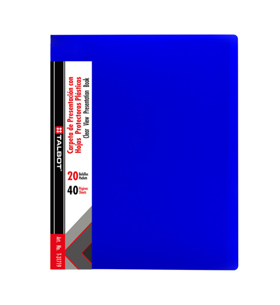 Carpeta de Presentación Plástica, Tam. A4/Carta, 20 hojas protectoras, Negro-Azul, Und.